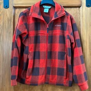 Black/red plaid zippered light jacket. Columbia brand. Youth size 14/16.